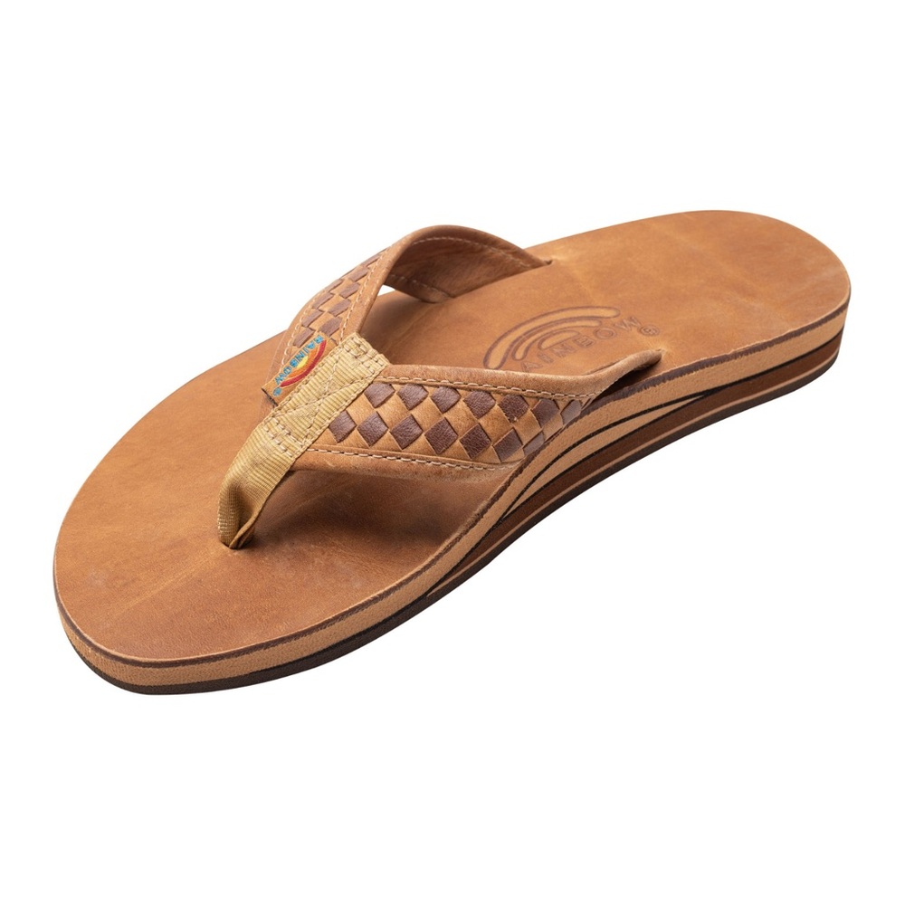 Brown Leather Flip Flops Rainbow Men's The Bentley 302ALLWS Sandals